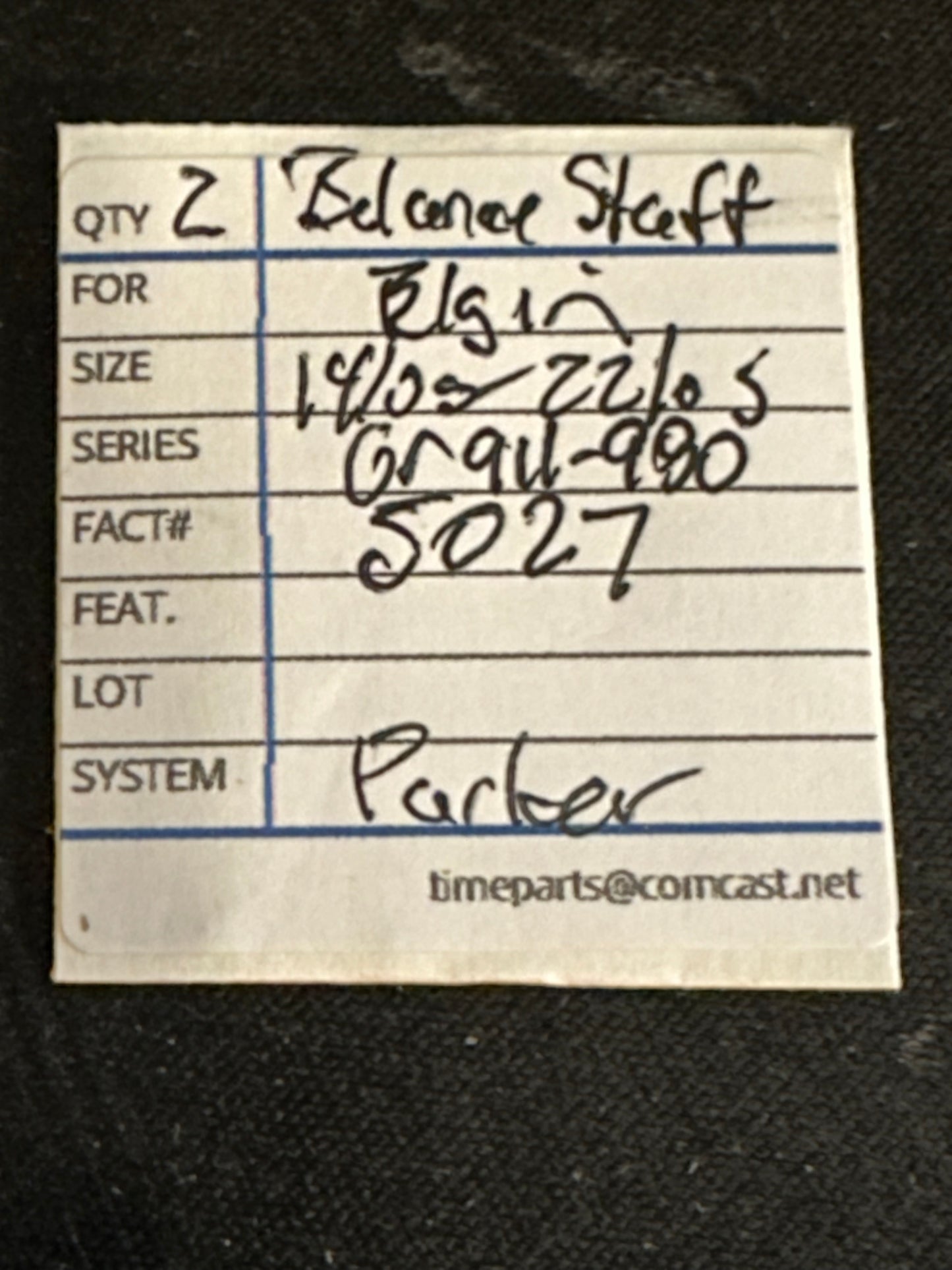 Balance Staffs (2) for Elgin 14/0s & 22/0s Grades 911 - 980 - New
