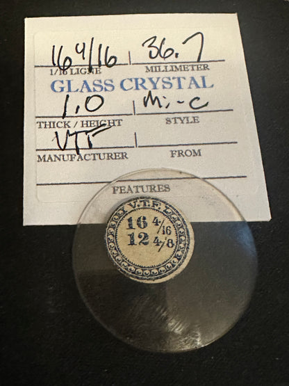 VTF Vintage Glass Pocket Watch Crystal 16-4/16 (~36.7mm) - NOS