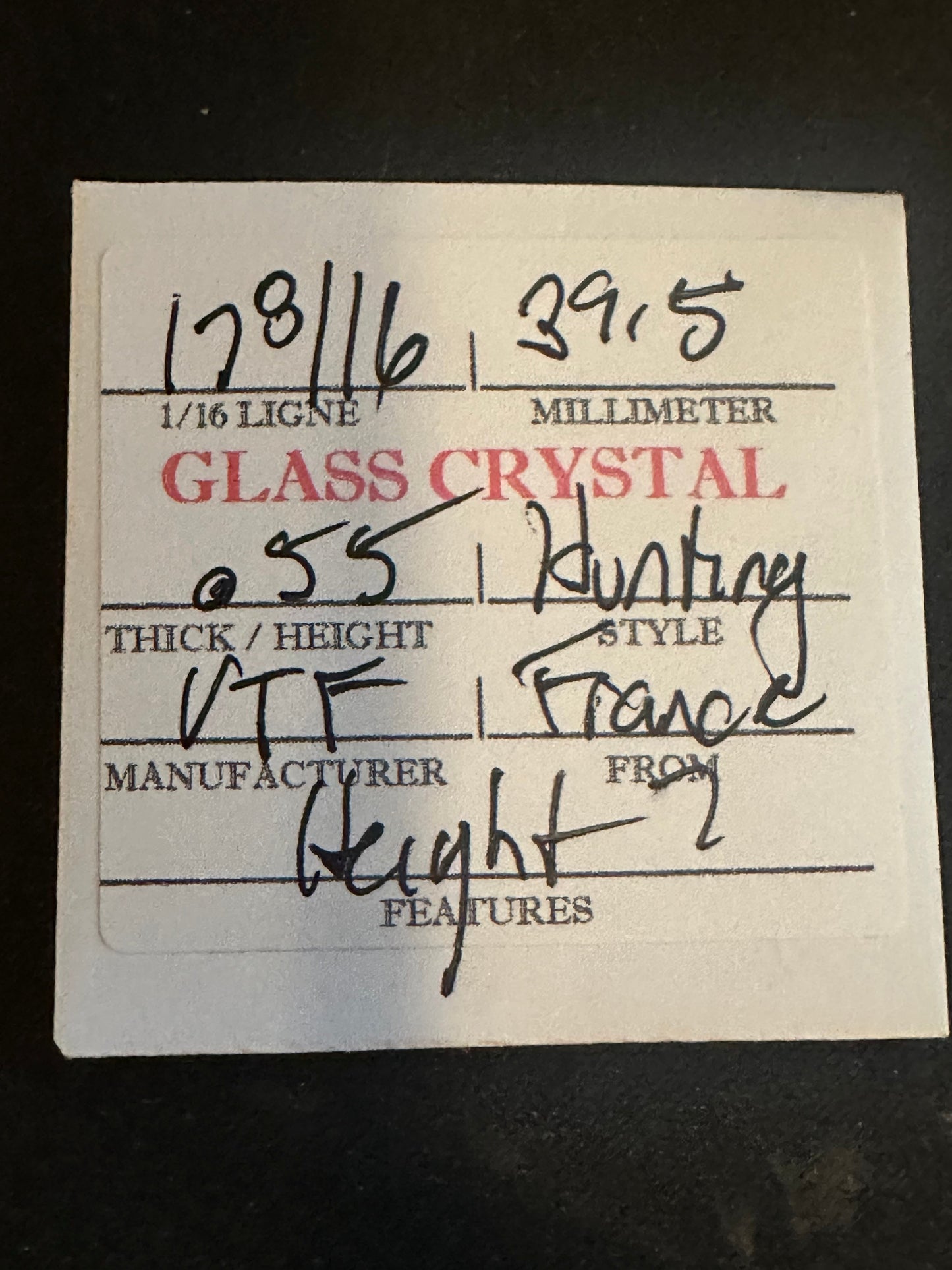 VTF Vintage Glass Hunting Case Watch Crystal 17-8/16 (~39.5mm) - NOS