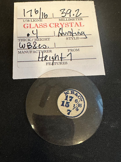 W. B. & C. Vintage Glass Hunting Case Watch Crystal 17-6/16 (~39.2mm) - NOS