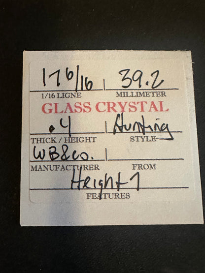 W. B. & C. Vintage Glass Hunting Case Watch Crystal 17-6/16 (~39.2mm) - NOS