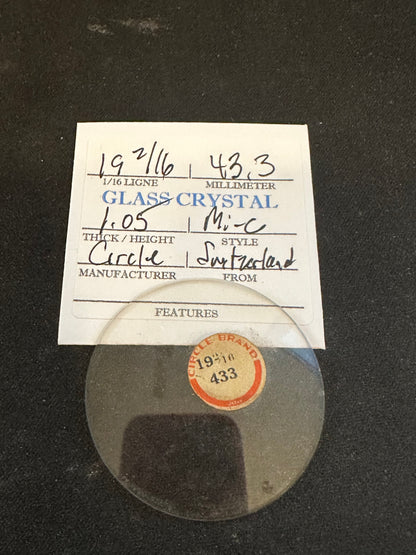 Circle Brand Vintage Glass Pocket Watch Crystal 19-2/16 (~43.3mm) - NOS