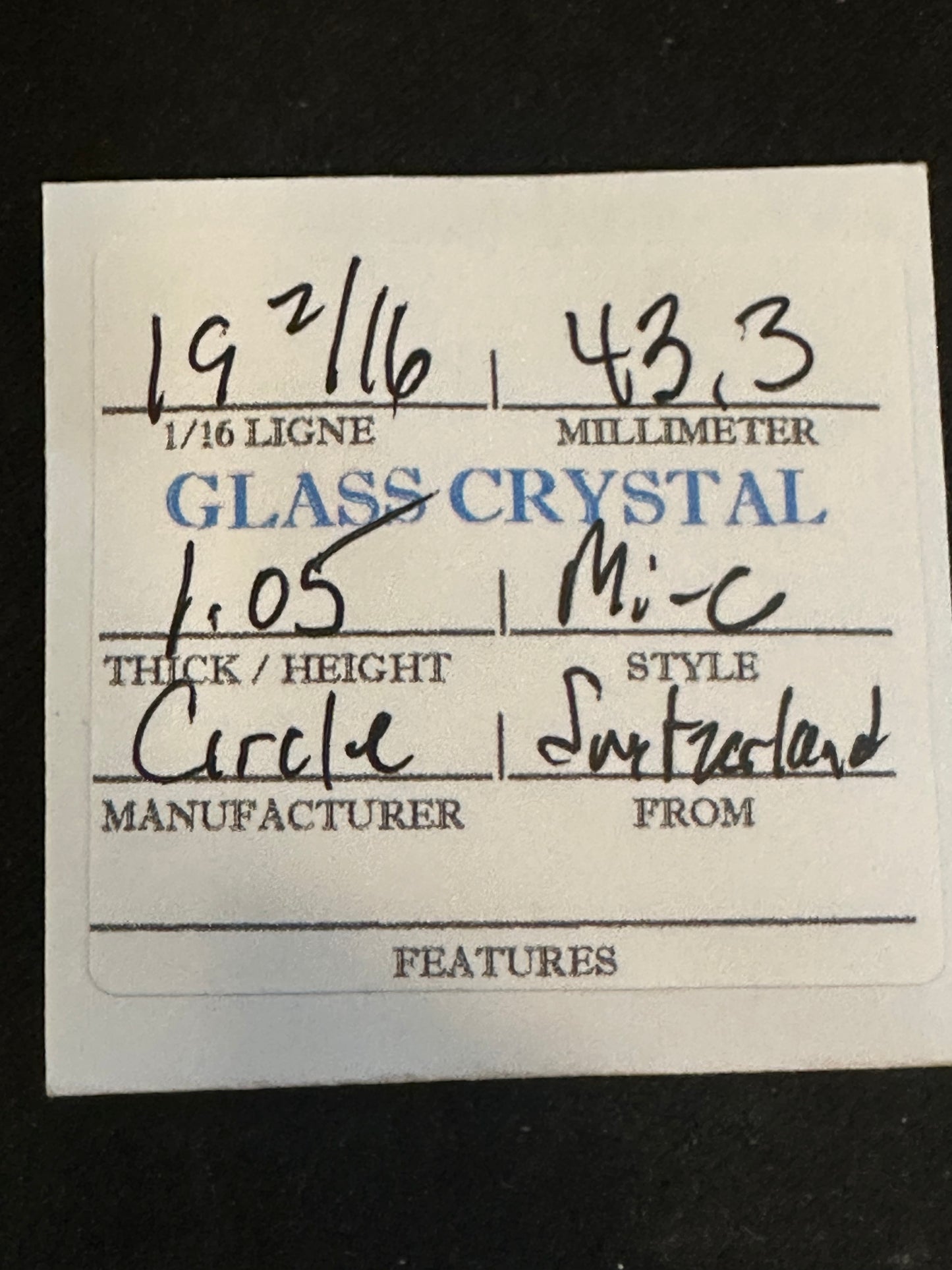 Circle Brand Vintage Glass Pocket Watch Crystal 19-2/16 (~43.3mm) - NOS