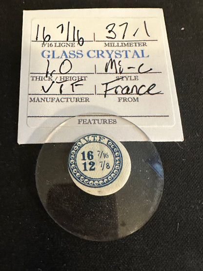 VTF Vintage Glass Pocket Watch Crystal 16-7/16 (~37.1mm) - NOS