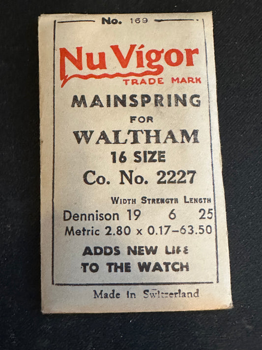 NuVigor Mainspring #169 for 16s Waltham No. 2227 - Steel