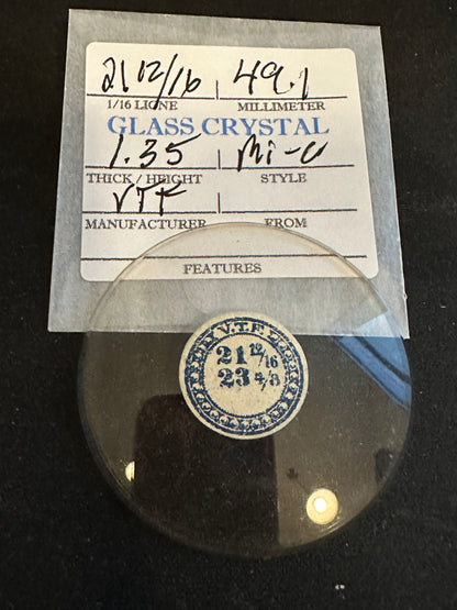 VTF Vintage Glass Pocket Watch Crystal 21-12/16 (~49.1mm) - NOS