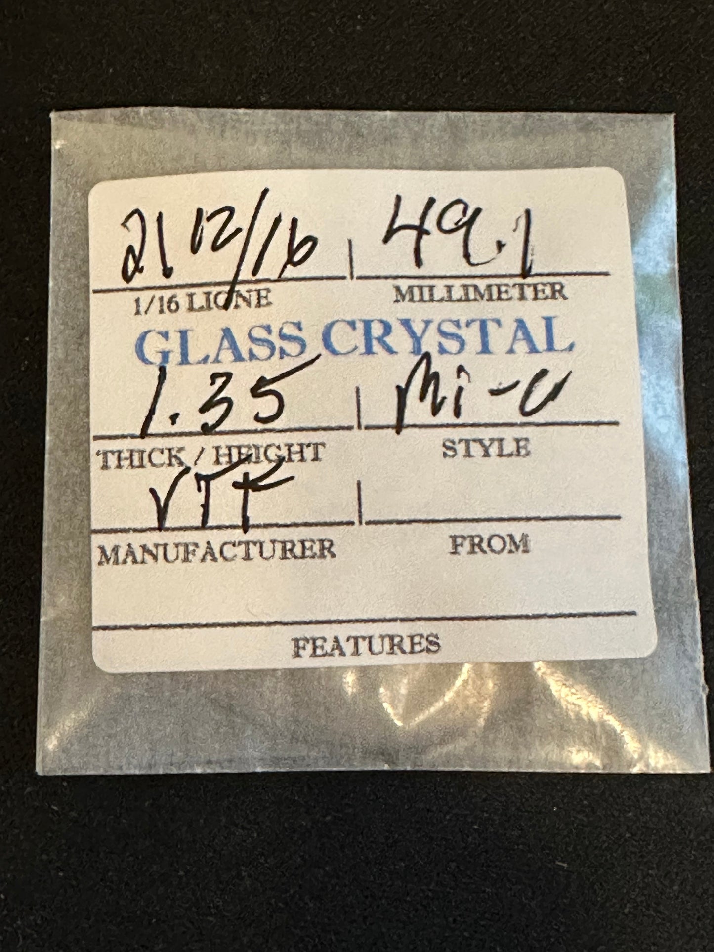 VTF Vintage Glass Pocket Watch Crystal 21-12/16 (~49.1mm) - NOS