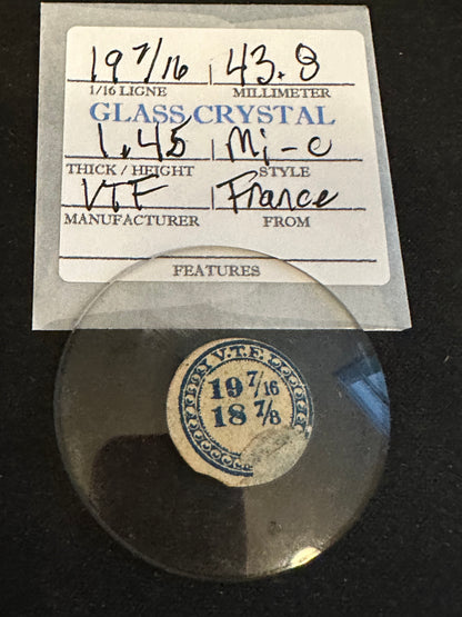 VTF Vintage Glass Pocket Watch Crystal 19-7/16 (~43.8mm) - NOS