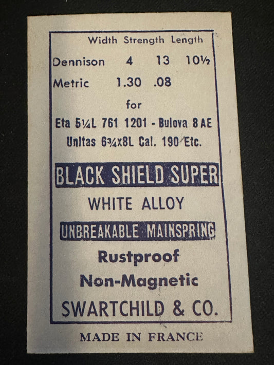 Swartchild Black Shield SUPER Mainspring for ETA 761, 1201, Bulova 8AE, Unitas 190 - Alloy