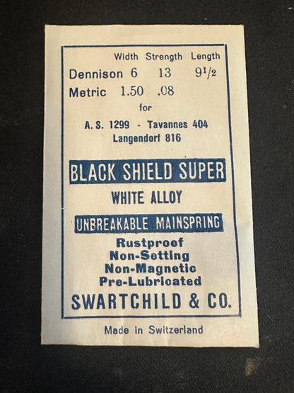 Swartchild Black Shield SUPER Mainspring for AS 1299, Tavannes 404, Langendorf 816 - Alloy