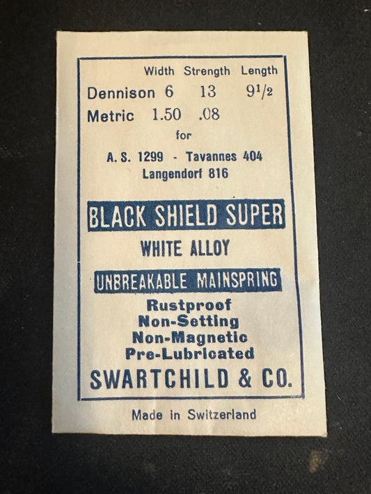 Swartchild Black Shield SUPER Mainspring for AS 1299, Tavannes 404, Langendorf 816 - Alloy
