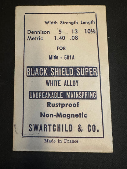 Swartchild Black Shield SUPER Mainspring for Mido 501A - Alloy
