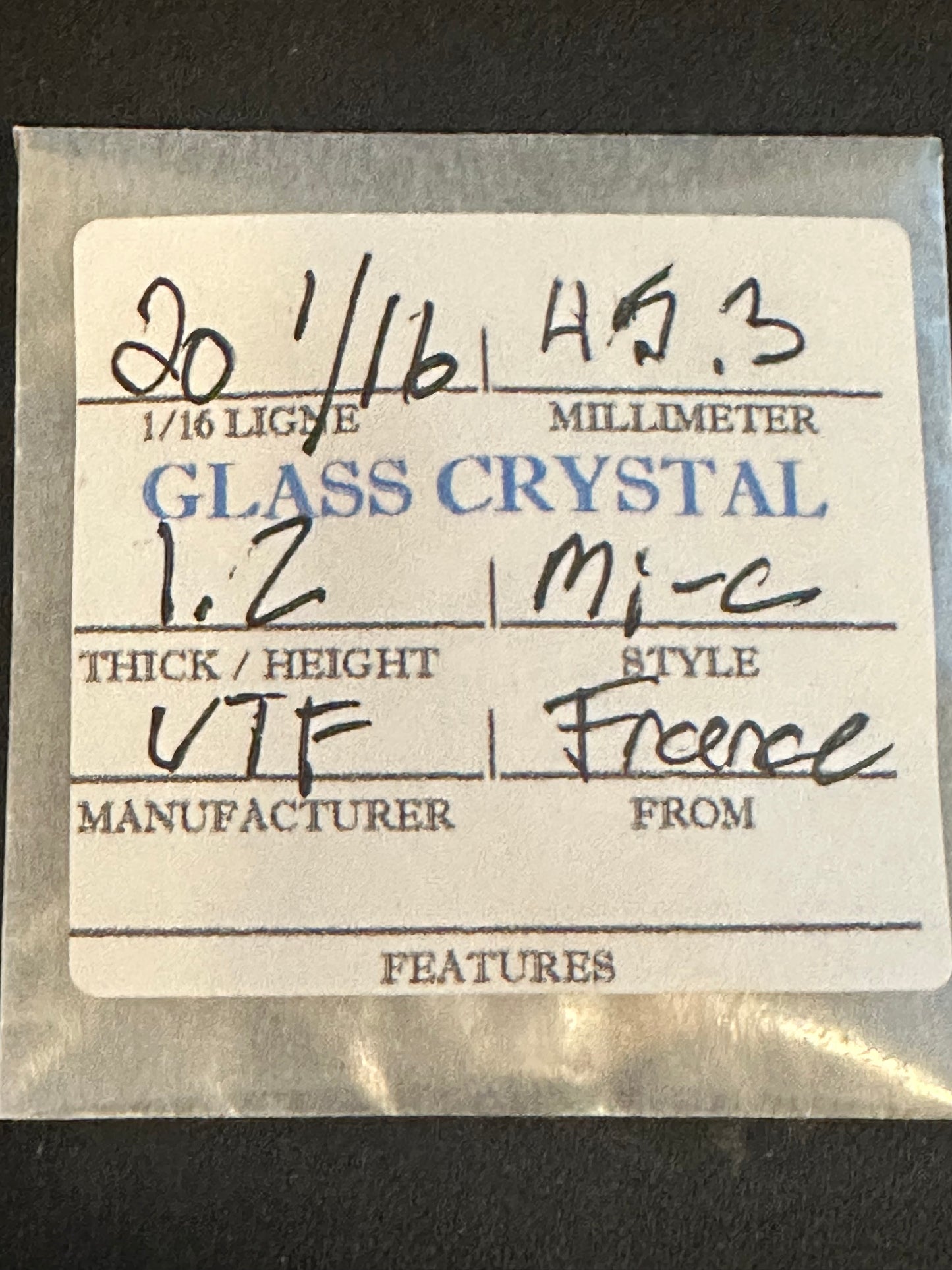 VTF Vintage Glass Pocket Watch Crystal 20-1/16 (~45.3mm) - NOS