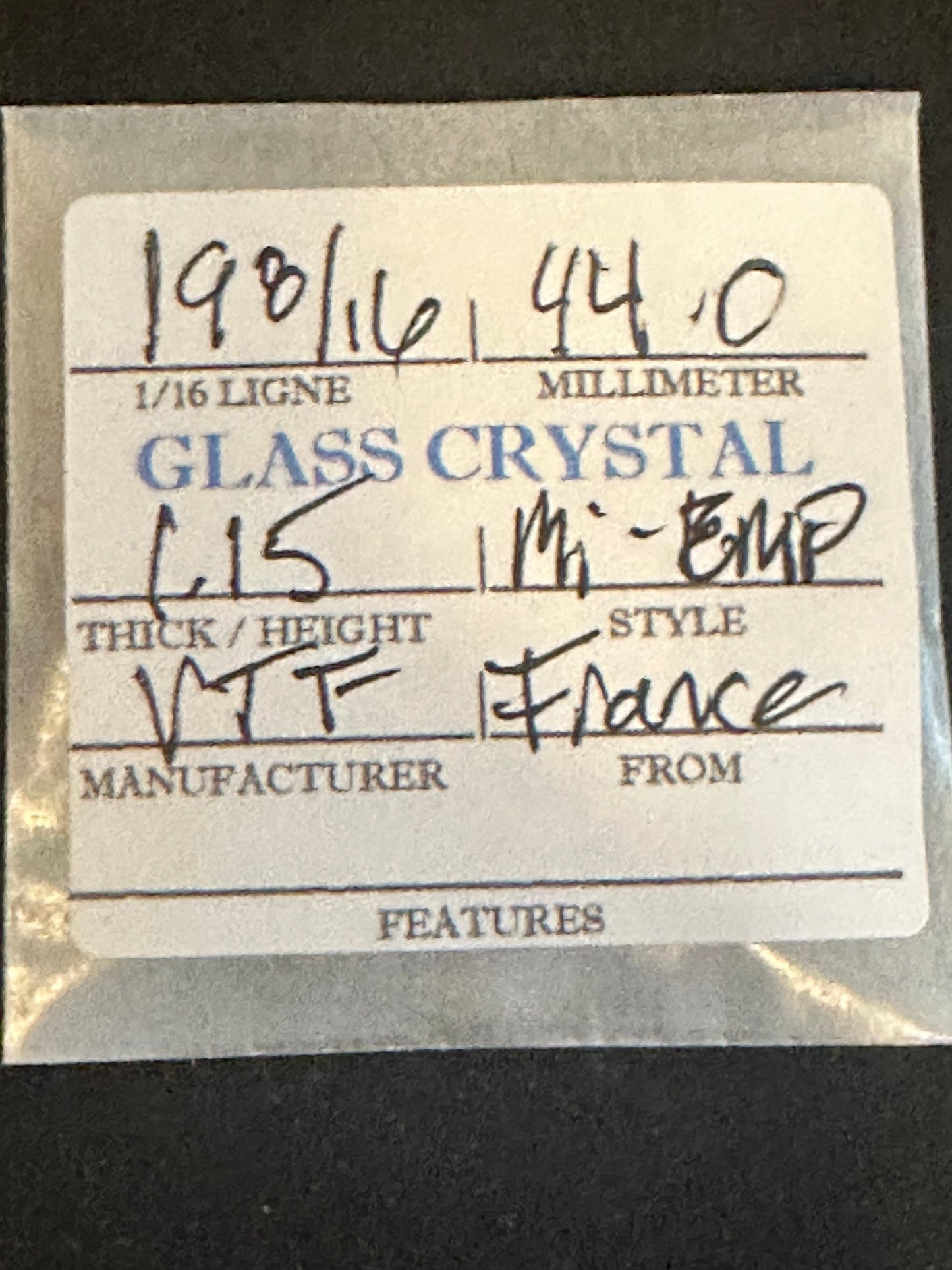 VTF Vintage Glass Pocket Watch Crystal 19-8/16 (~44.0mm) - NOS