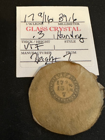 VTF Vintage Glass Hunting Case Watch Crystal 17-9/16 (~39.6mm) - NOS