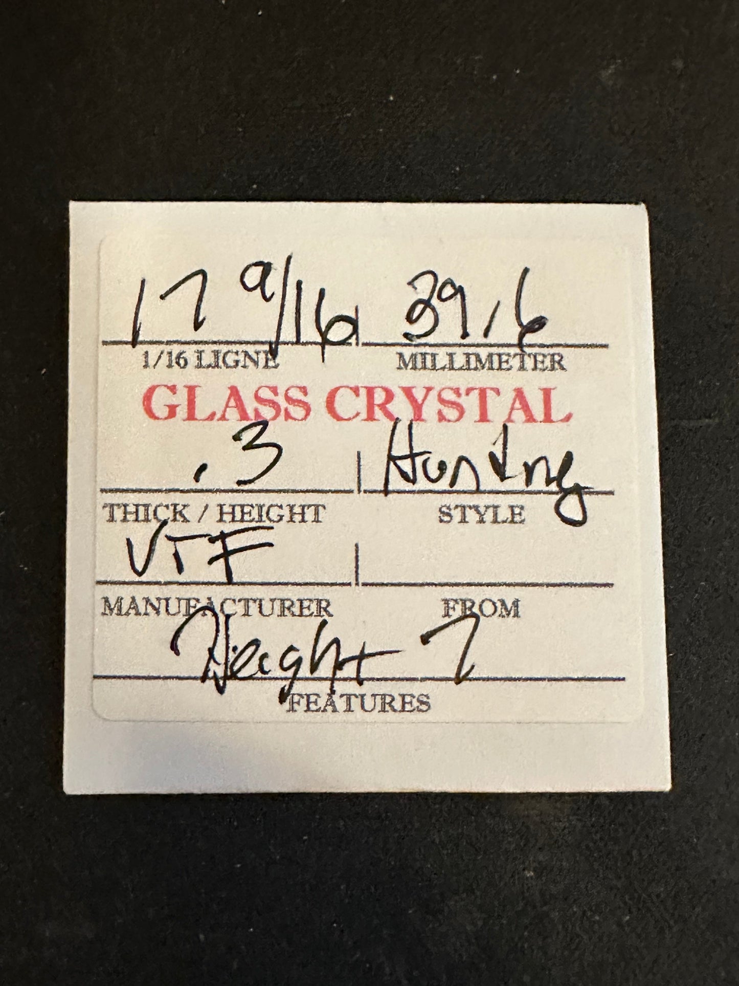 VTF Vintage Glass Hunting Case Watch Crystal 17-9/16 (~39.6mm) - NOS