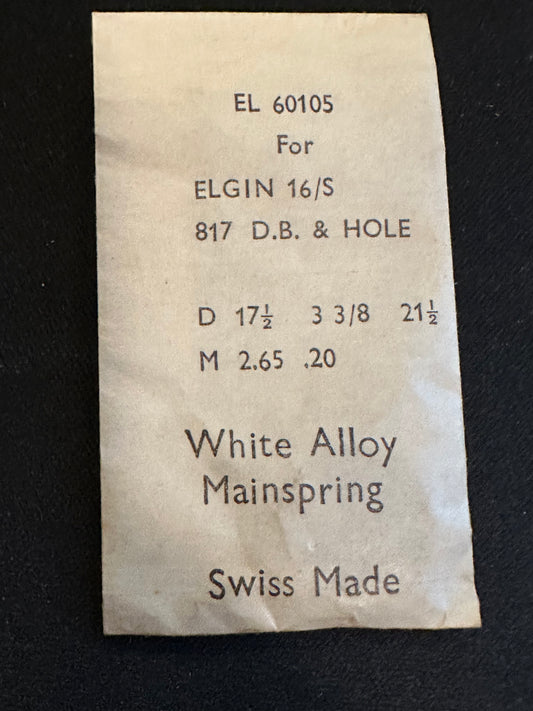 Alloy Mainspring 60105 for 16s Elgin Factory No. 817
