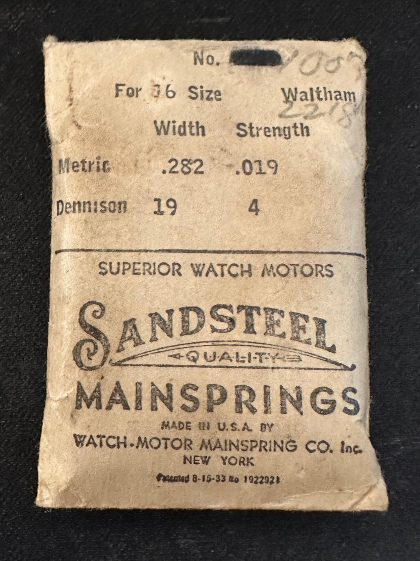 Sandsteel Mainspring for 16s Waltham Factory No. 2218 - Steel