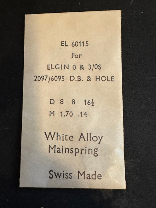 Alloy Mainspring 60115 for 0s & 3/0s Elgin Factory No. 2097 / 6095