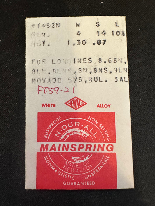 NEWALL Mainspring #1452N for Longines 8.68N, 8LN, 8LNS, 8N, 8NS, 9LN, FF 59-21 - Alloy