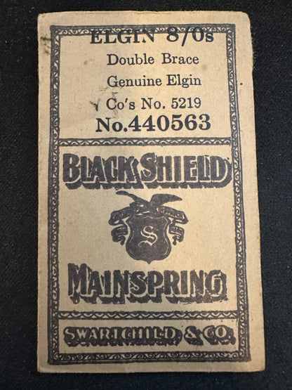 Swartchild Black Shield Mainspring #440563 for Elgin 8/0s Factory No. 5219 - Steel