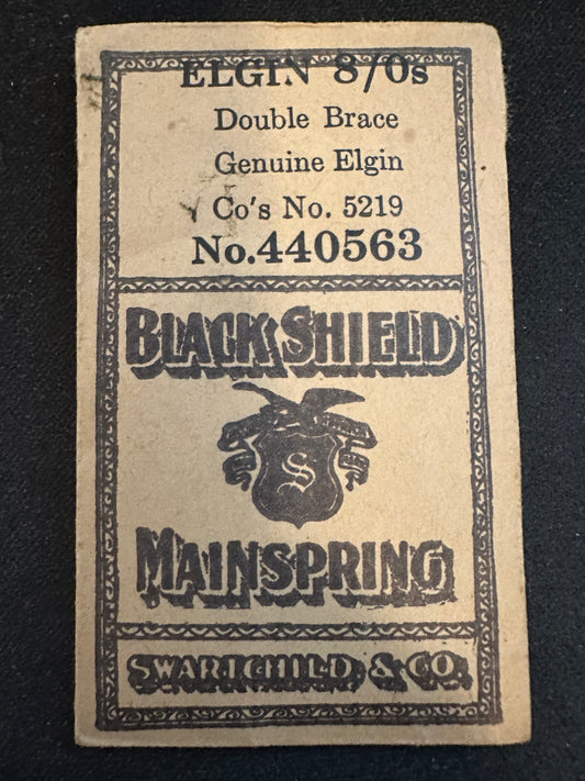Swartchild Black Shield Mainspring #440563 for Elgin 8/0s Factory No. 5219 - Steel