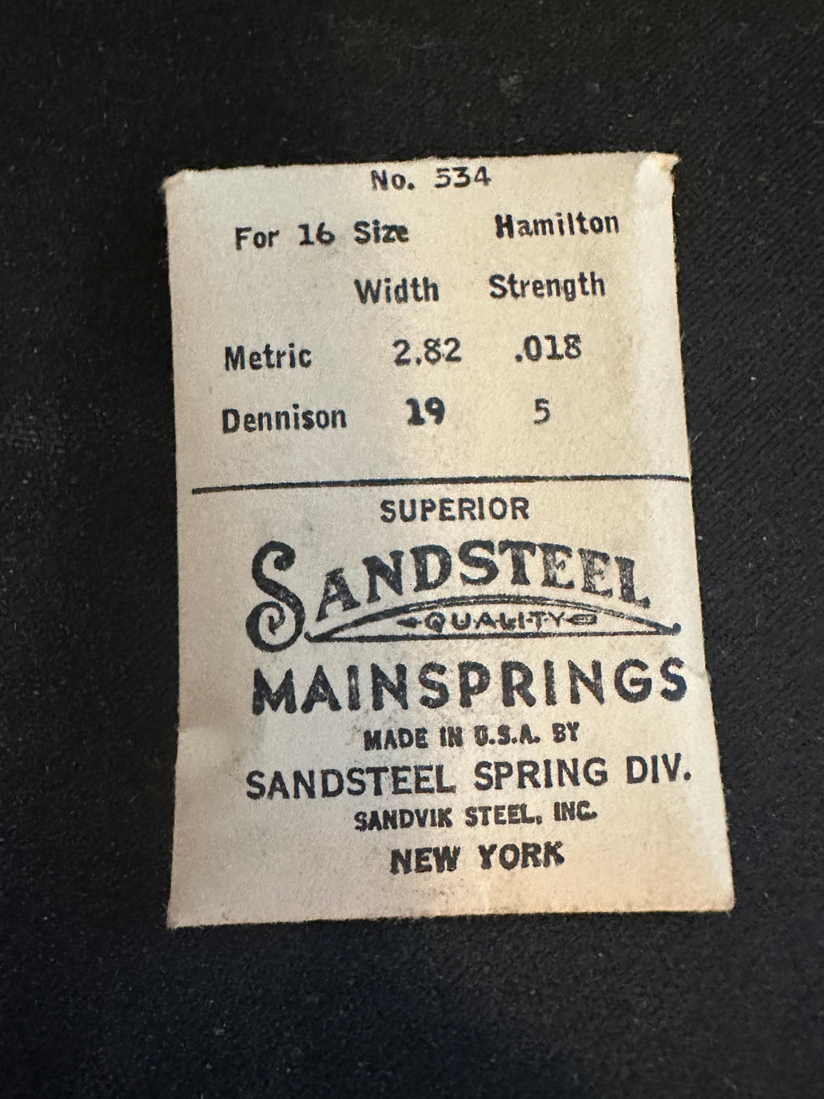 Sandsteel Mainspring for Hamilton 16s Factory No. 534 - Steel