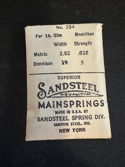 Sandsteel Mainspring for Hamilton 16s Factory No. 534 - Steel