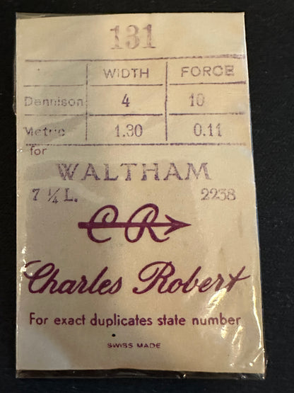 CR Mainspring #131 for Waltham 7¼ ligne Factory No. 2238 - Steel