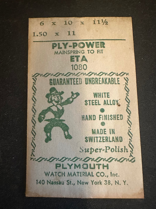 Plymouth Ply-Power Mainspring for ETA caliber 1080, 1081 - Alloy