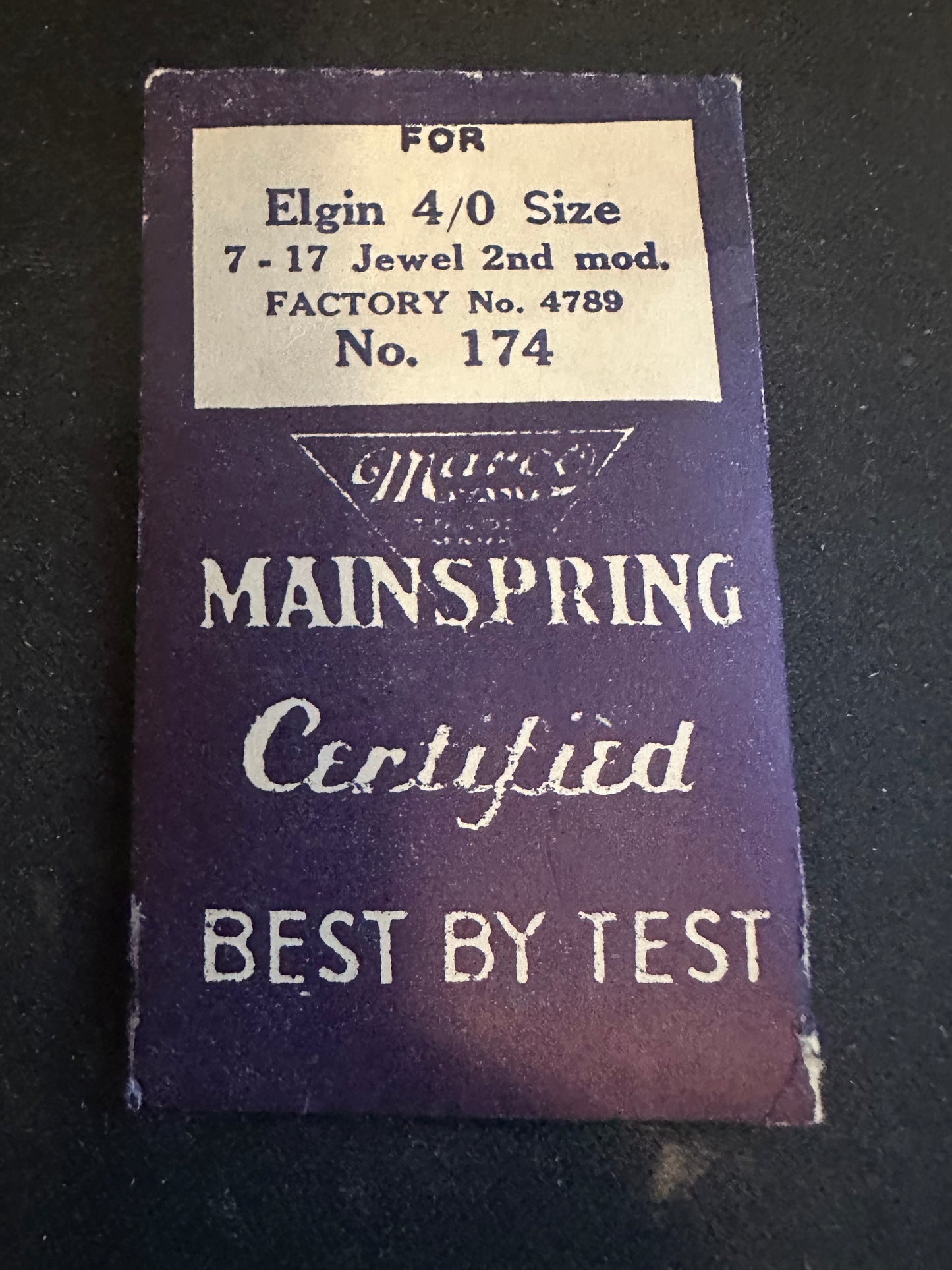 Marco Mainspring #174 for 4/0s Elgin 2nd Model Factory No. 4789 - Steel