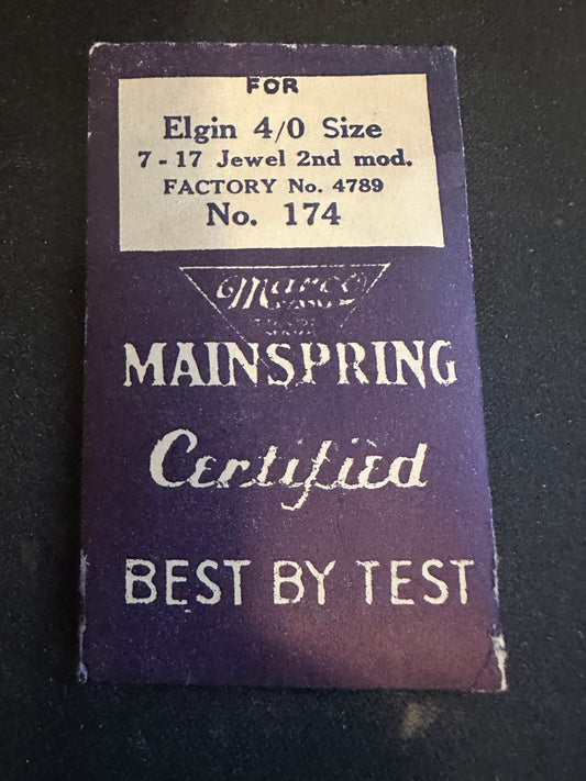 Marco Mainspring #174 for 4/0s Elgin 2nd Model Factory No. 4789 - Steel