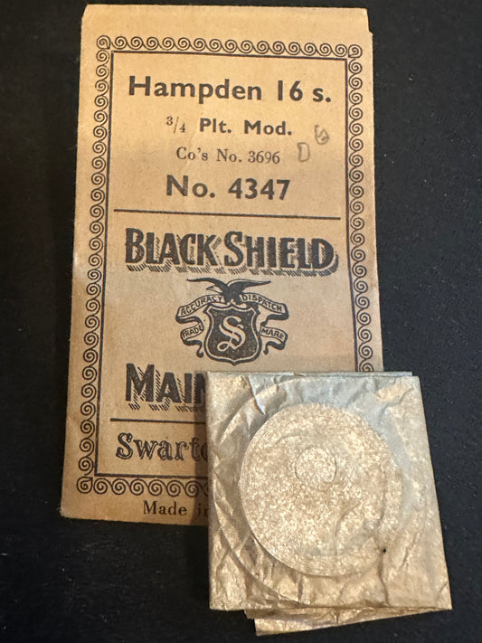 Swartchild Black Shield Mainspring #4347 for Hampden 16s No. 3696 - Steel