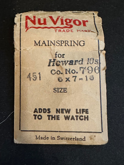 NuVigor Mainspring #451 for Howard 10s Factory No. 796 - Steel