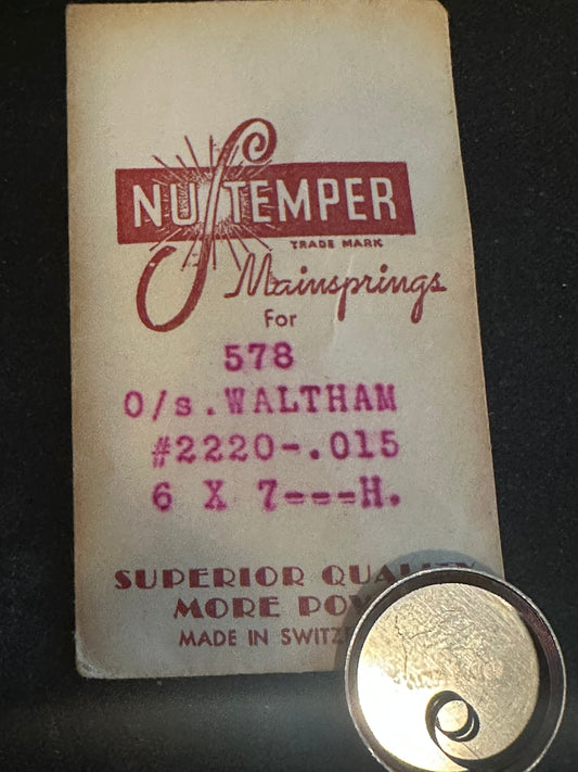 NuTemper Mainspring #578 for Waltham 0s Factory No. 2220 - Steel