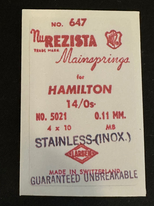 NuRezista Mainspring #647 for 14/0s Hamilton No. 5021 / 717440 - Alloy