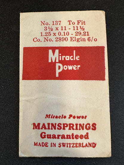 Miracle Power Mainspring #137 for Elgin 6/0s movements No. 2890 - Steel