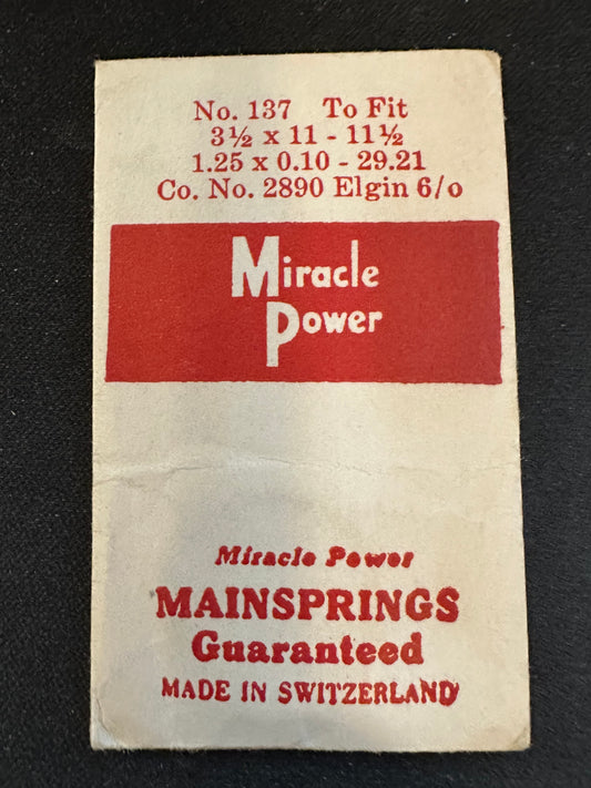 Miracle Power Mainspring #137 for Elgin 6/0s movements No. 2890 - Steel