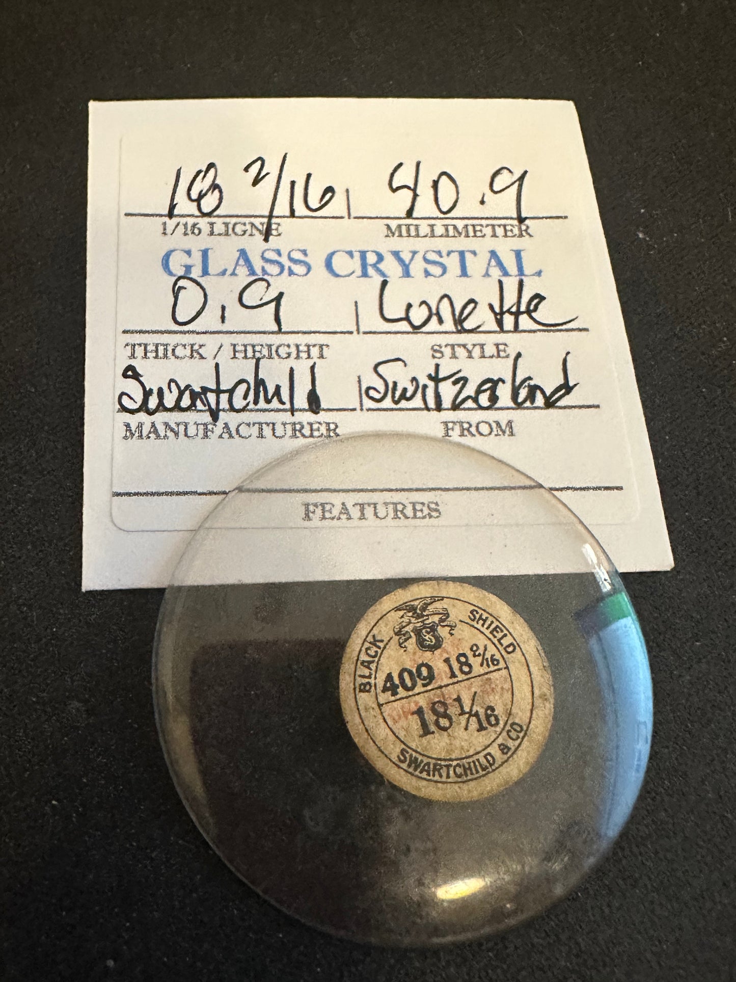 Swartchild Vintage Glass Pocket Watch Crystal 18-2/16 (~40.9mm) - NOS