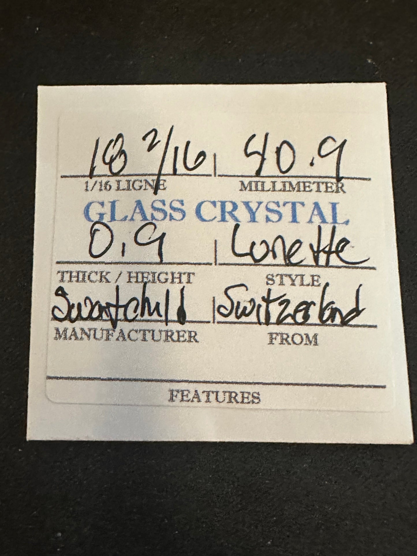 Swartchild Vintage Glass Pocket Watch Crystal 18-2/16 (~40.9mm) - NOS