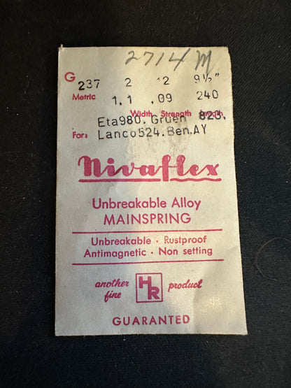 HR Nivaflex Mainspring G237 for Omega 19.4, ETA 980, Otero 25, Gruen 823 - Alloy