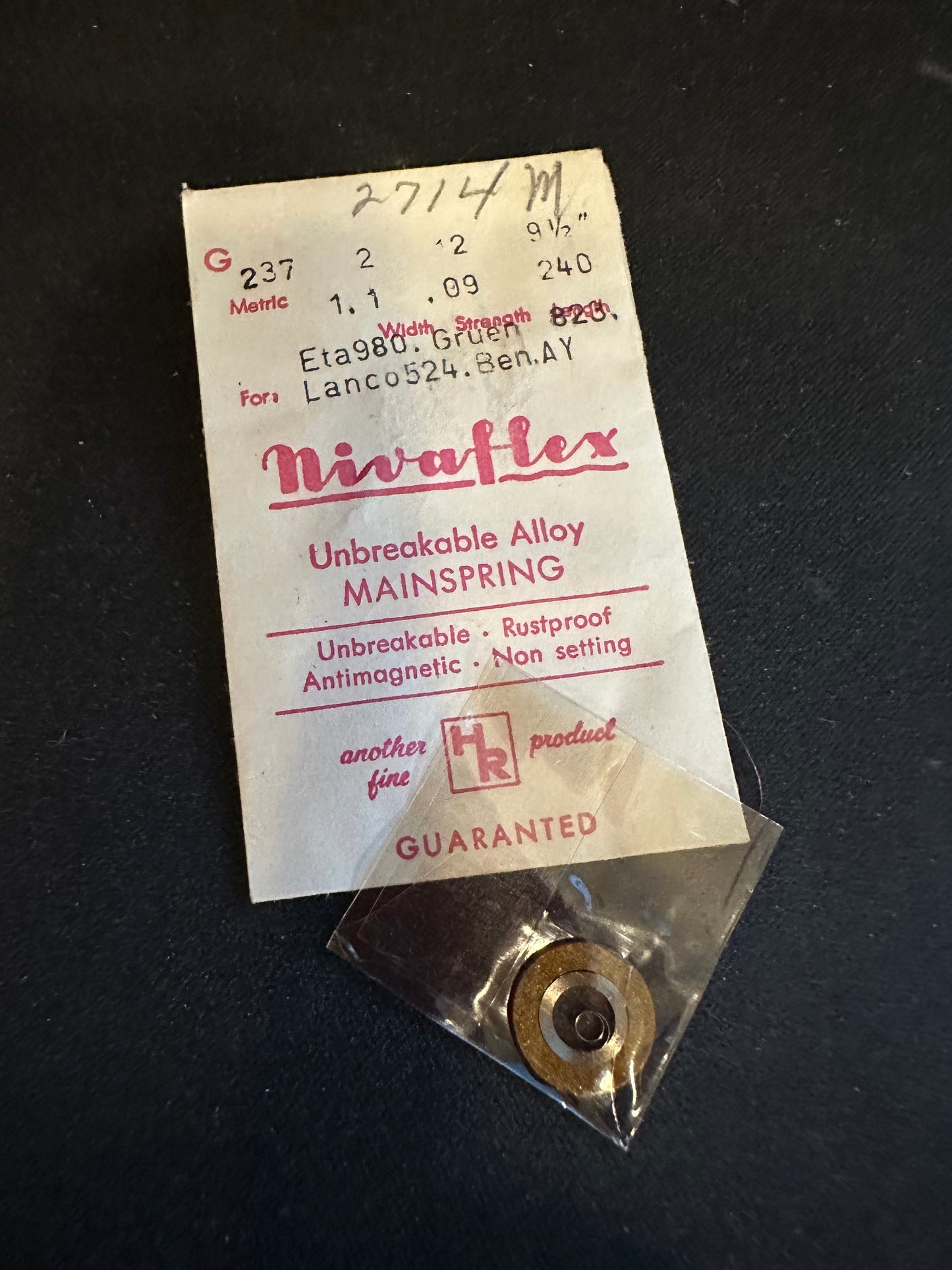HR Nivaflex Mainspring G237 for Omega 19.4, ETA 980, Otero 25, Gruen 823 - Alloy