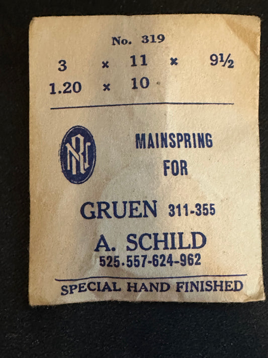 RN Mainspring No. 319 for Gruen caliber 311, 355, AS 525, 557, 624, 962 - Steel