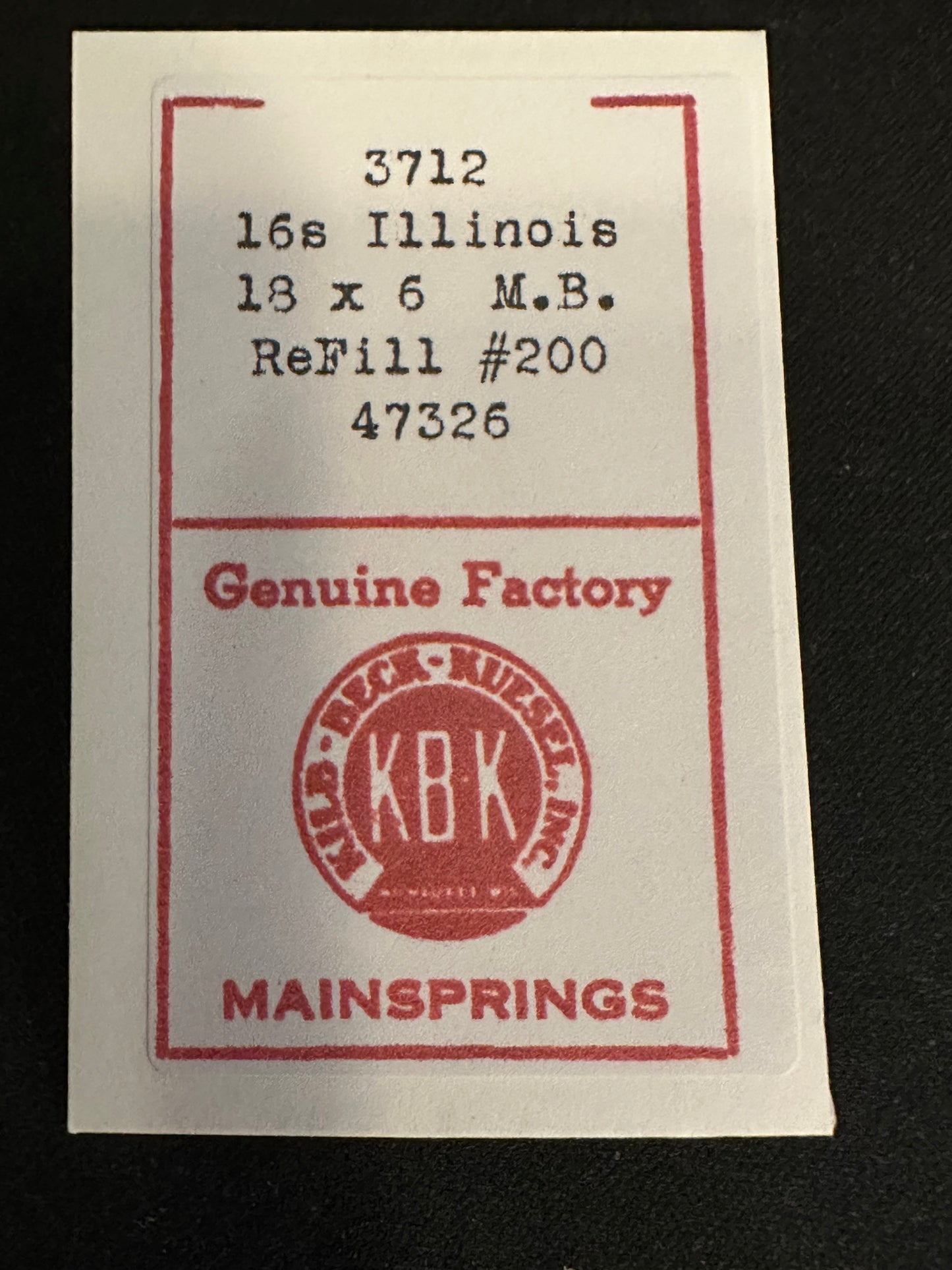 KBK Mainspring #3712 for Illinois 16s No. 47326 - Steel