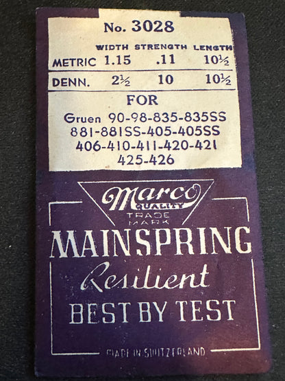 Marco Mainspring #3028 for Gruen 405, 405SS, 406, 410, 411, 420, 421, 425, 426 - Steel