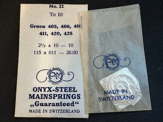 PM Mainspring No. 22 for Gruen caliber 405, 406, 410, 411, 420, 425 - ONYX Steel