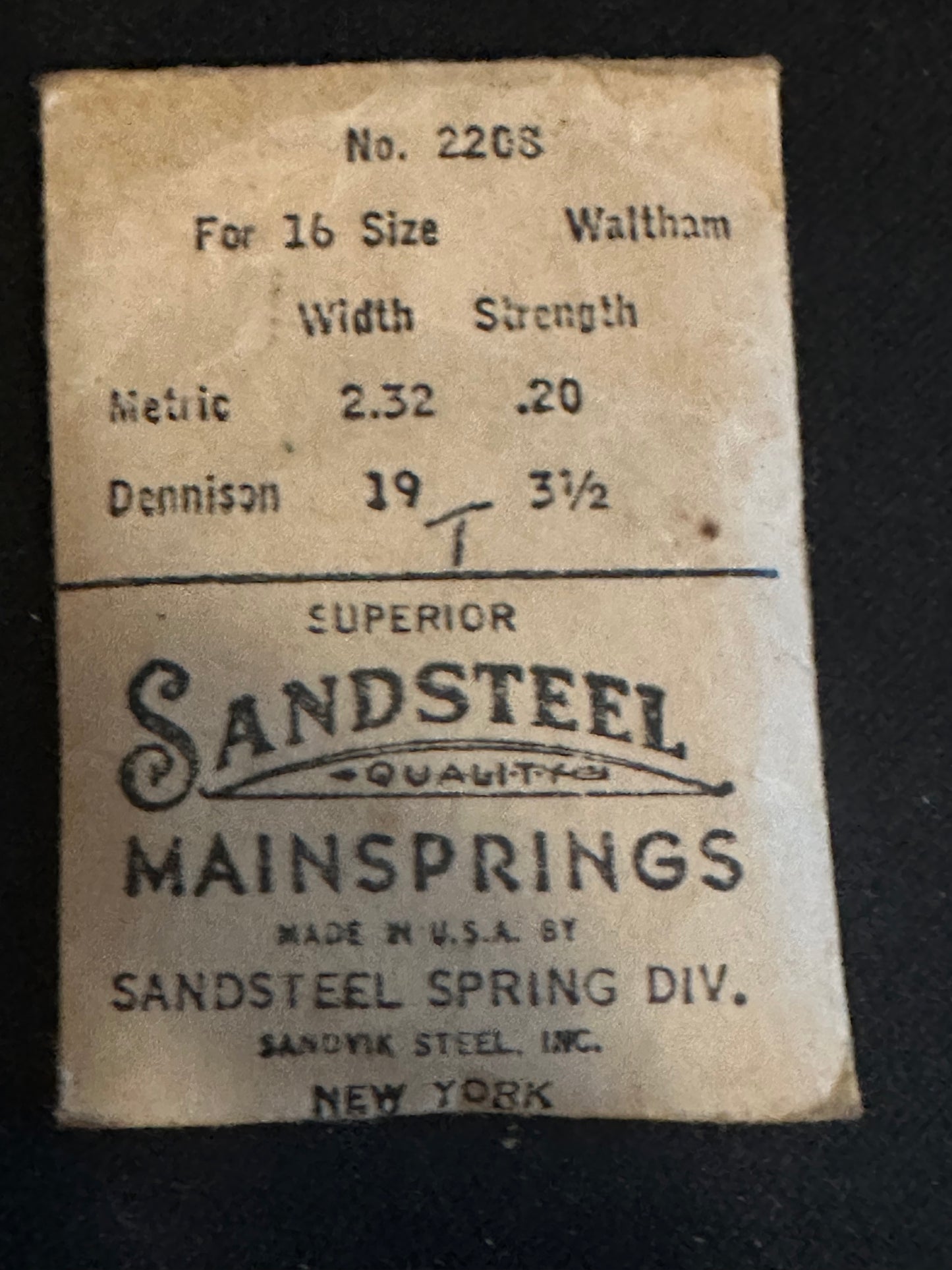 Sandsteel Mainspring No. 2208 for 16s Model 1872 movements - Steel
