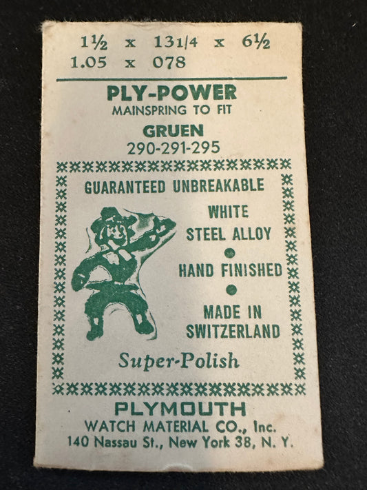 Plymouth Ply-Power Mainspring for Gruen 290, 291, 295 - Alloy