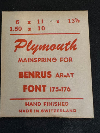 Plymouth Mainspring for Font caliber 175, 176, Benrus caliber AR, AT - Steel