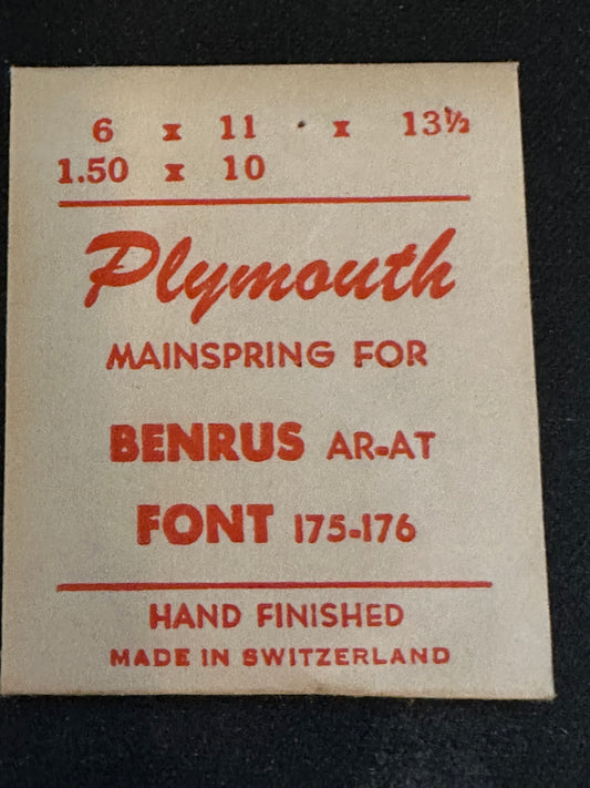 Plymouth Mainspring for Font caliber 175, 176, Benrus caliber AR, AT - Steel